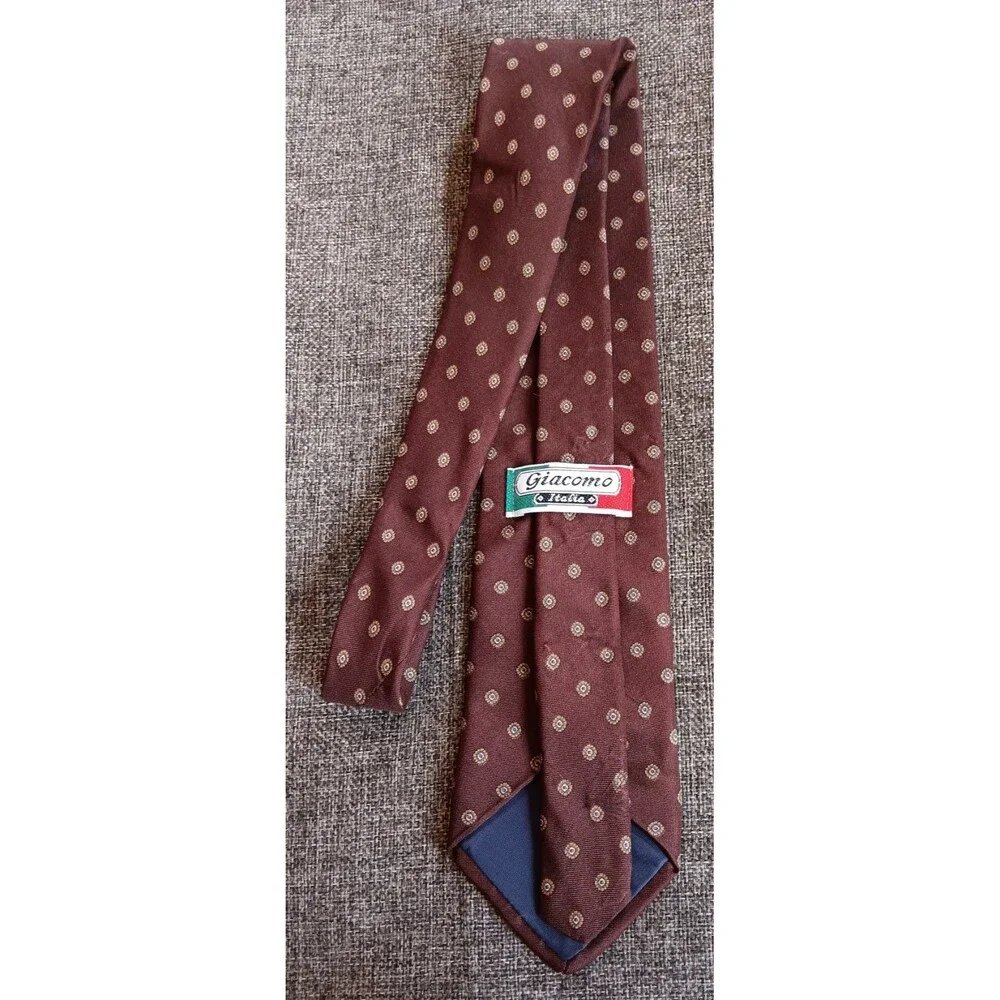 Dress Tie 70s 80s 90s Y2K Mens Giacomo Brown Polka Dot silk 3.25 Wide 57 Long